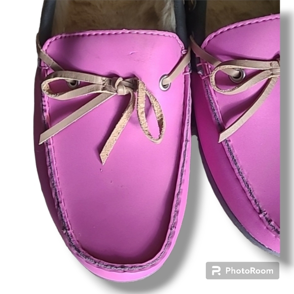 Crocs Wild Orchid Pink Gray Lined Rubber Colorlite Loafers - Picture 2 of 9